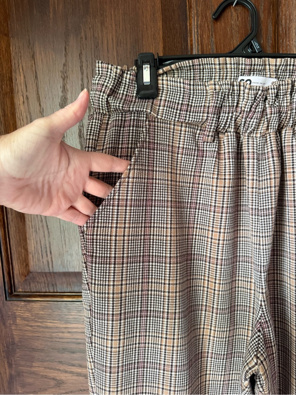 SO Plaid Paperbag Waist Chinos in Tan and Gray - Picture 4 of 5